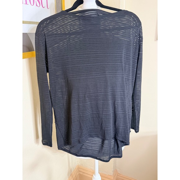 Lululemon Tops - Lululemon Black Sheer Burnout Striped Long Sleeve High Low Top Womens Size 8